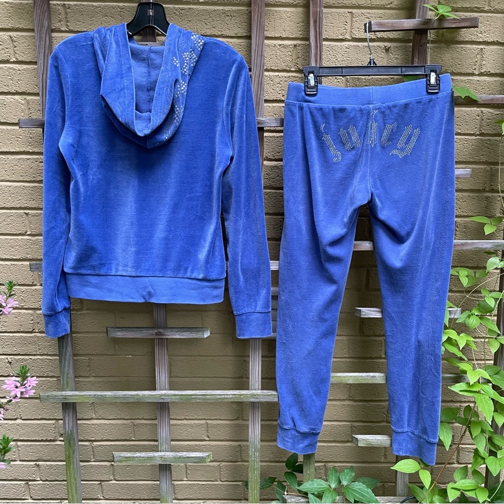 Juicy Couture Rhinestones ‘JUICY’ Blue Velour Tracksuit M/ XS